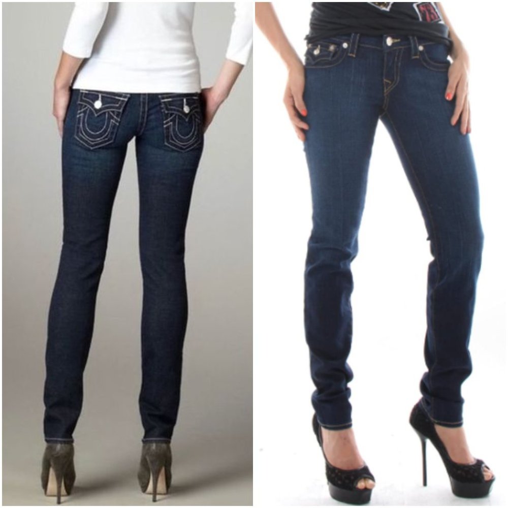True Religion Julie Women's Whiskered Skinny Jean Back Flap Lone Star Wash Sz 30